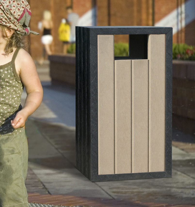 Afvalbak Jupiter 1 Buitenafvalbak Jupiter 70 liter van gerecycled kunststof voor openbare ruimte, camping, schoolplein en recreatiepark