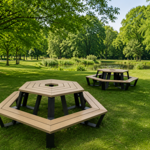 Kunststof picknicksets Roma sand beige in park
