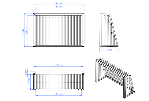 Antivandaal voetbaldoel VD202 1.8 x 1.2m 11 Technische tekening antivandalendoel 1,8 x 1,2 m