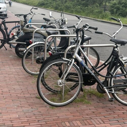 Fietsnietje 48 mm rond 36 fietsnietjes-rvs-aanleunbeugels in openbare ruimte