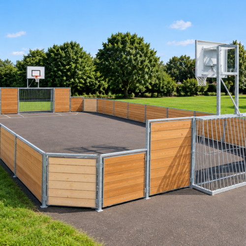 Multisportkooi voetbal en basketbal met houten wanden