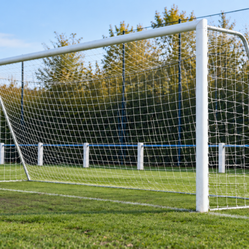 Voetbaldoel model VD112 6 Vast seniorenvoetbaldoel 7,32 x 2,44 meter van aluminium op voetbalveld