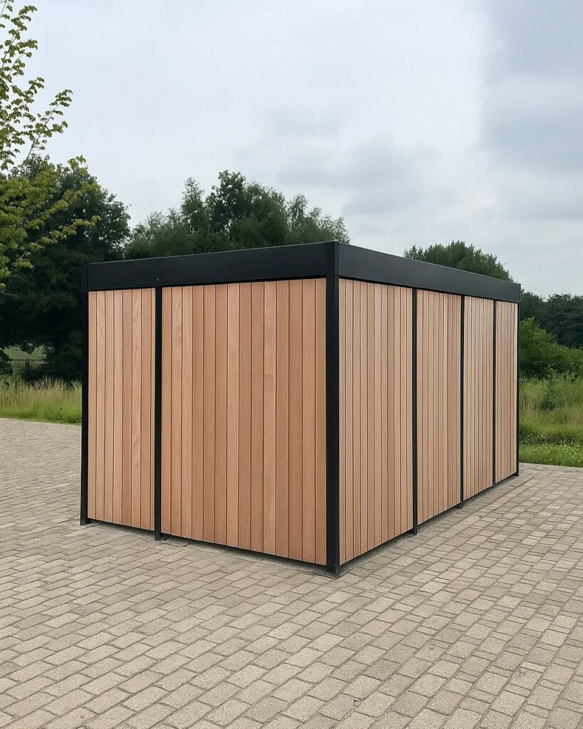 Welk fietsenrek voor e-bike, fatbike, bakfiets of brede banden? 7 Duurzame fietsoverkapping Timber met houten afwerking in open of gesloten uitvoering
