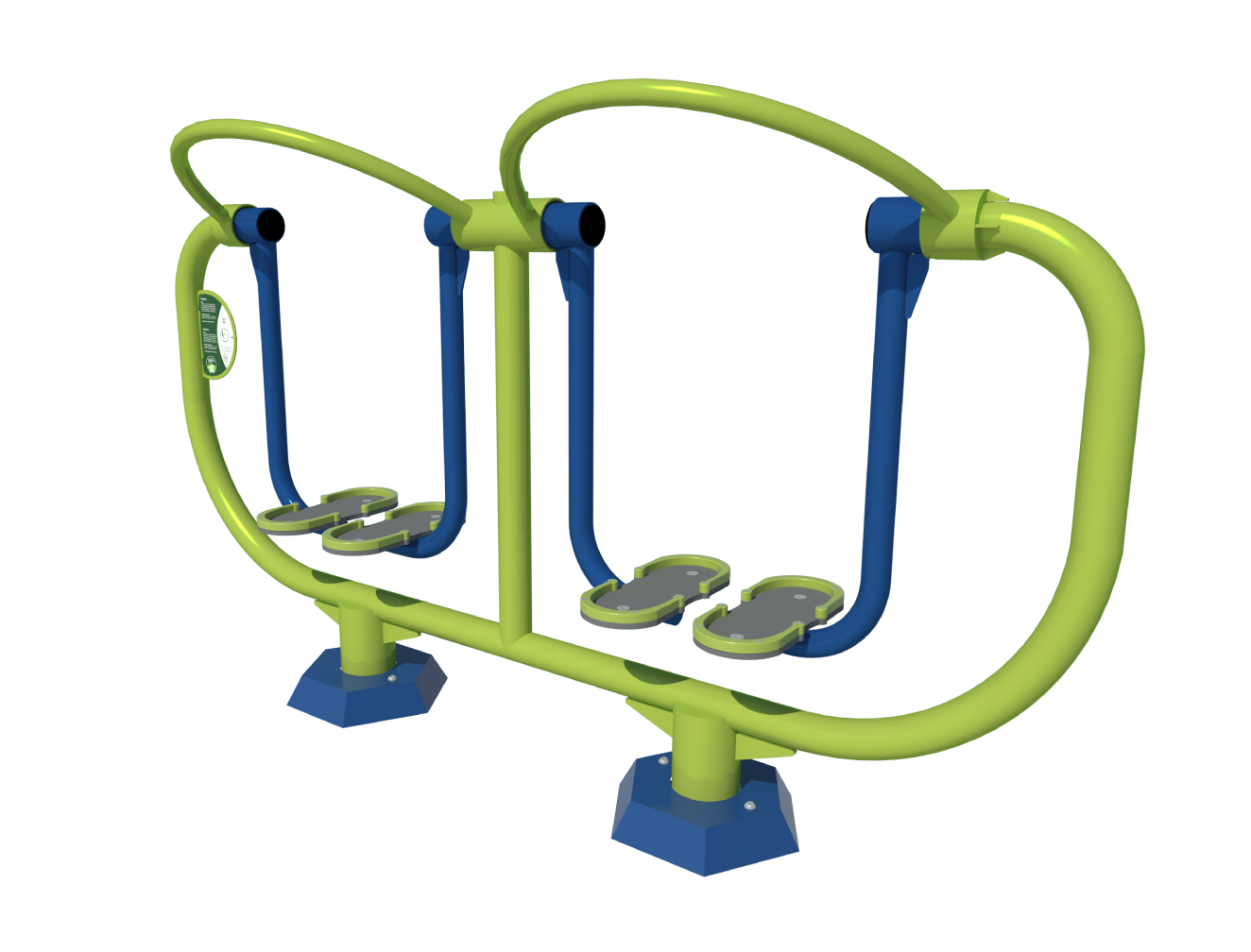 Kinderfitness de Dubbele Airwalker 1 Dit duurzame kinderfitnesstoestel voor buitengebruik is ideaal om kinderen spelenderwijs aan lichaamsbeweging te laten doen.