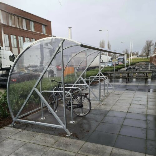 Fietsoverkapping BF1000 – Halfrond & Transparant 253 Fietsschuilplaats met fietsen en fietsnietjes