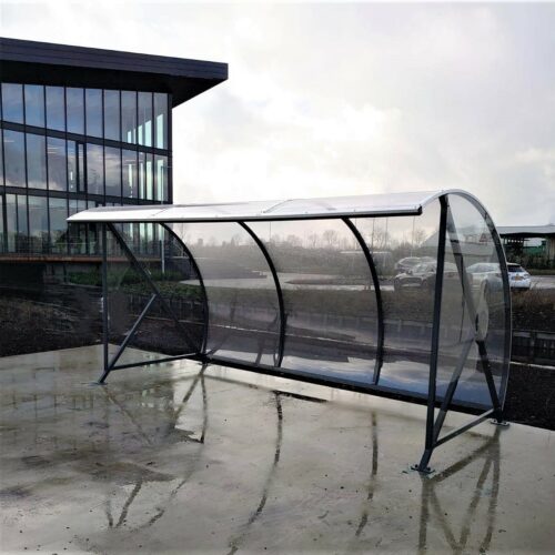 Fietsoverkapping BF1000 – Halfrond & Transparant 258 overdekte fietsenstalling lengte 4.5 meter