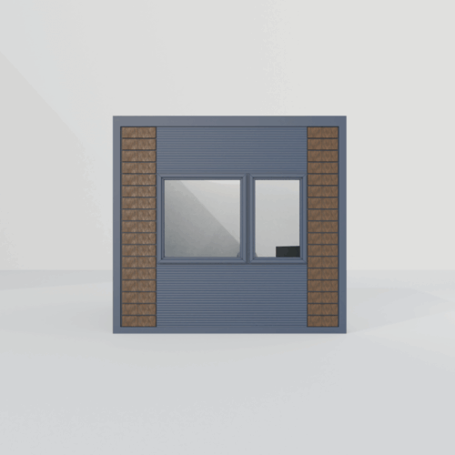 Portiercontainer - portiershuisje 16 Portiercontainer 3x3m sandwichpanelen met houtafwerking walnoot