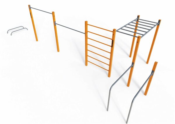 Het Calisthenics Park SWN12 is een uitgebreid buiten fitness toestel dat geschikt is voor grote openbare sportparken.