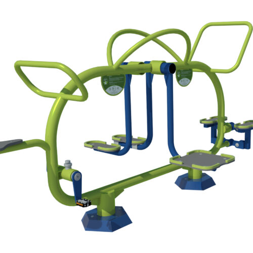 Buitenfitness toestel Combo Super Hero Een ideaal kinderfitnesstoestel voor uw schoolplein. Met zijn drieën tegelijk sportief bewegen. Slechts 1 van onze vele mogelijkheden.