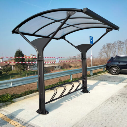 KLeine Fietsoverkapping Delta gecoat in ral 9005.