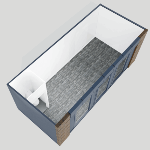 Modulaire kantoorunit 6x3 m 19 Plattegrond binnenzijde 6 x 3m, grijze of bruine vloer mogelijk.