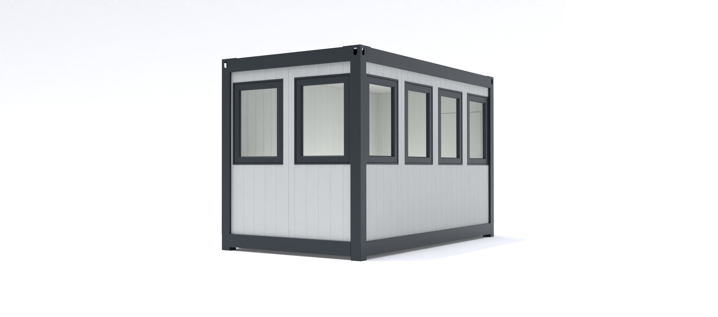 Prefab kantoorunit KLW 4 Kantoorunit Alicia in de standaard configuratie afmetingen: 3x2m. Leverbaar als kantoorunit voor binnen en geïsoleerd voor buiten. Kozijnen en frame naar keuze ral 9010 of antraciet ral 7016.