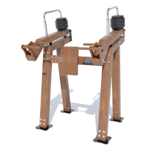 Versterk schouders en triceps met deze houten outdoor shoulder press. Ergonomisch, duurzaam en geschikt voor parken.
