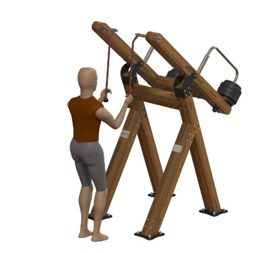 Krachtsporttoestel outdoor Triceps 8 Duurzame outdoor krachtsporttoestellen van hout voor intensief gebruik. Ideaal voor parken, scholen en sportlocaties.