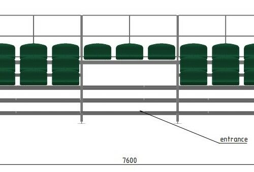 Modulaire sport- tribunes 102 Afgebeeld een mini tribune 3 zitrijen en 39 zit-plekken.