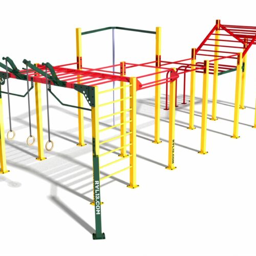 Calsithenics toestel Nippur L:+ dé eyecatcher in elke openbare ruimte: een compleet calisthenicstoestel met danspaal.