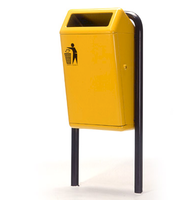 Buiten Afvalbak model Bima 59 Afvalbak Bima op staander, kleur NS-geel. De buitenafvalbak Bima kan op diverse manieren worden bevestigd, bijvoorbeeld aan één of meerdere staanders, in wandmontage, of met een inbetonneerbare voet voor maximale stabiliteit