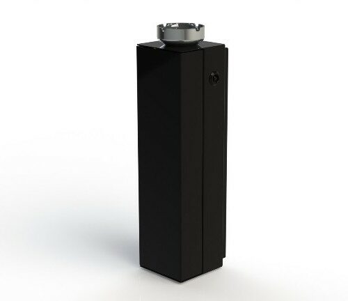 Vrijstaande zuilasbakken uit het kwalitatieve topsegmen. Buiten asbak de Cubopole, ook als wandmodel leverbaar.
