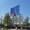 Basketbalbord antivandaal in een fraaie blauwe kleur uitgevoerd in combinatie met onze rvs basketbalpaal.
