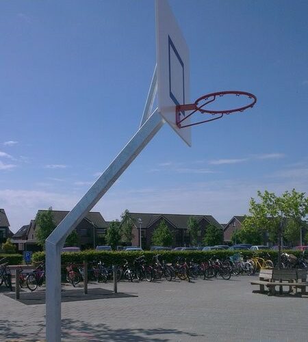 Basketbalpaal model Classic 50 Basketbaldoelen model Classic, geproduceerd van volbad verzinkt staal en ook leverbaar met geluidsarm antivandaal basketbalbord.