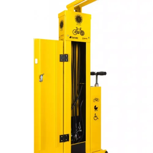Fiets reparatiestation Scandic Key 8 Deze robuuste reparatiezuil voor fietsen is uitgerust met een complete gereedschapsset én een krachtige fietspomp.