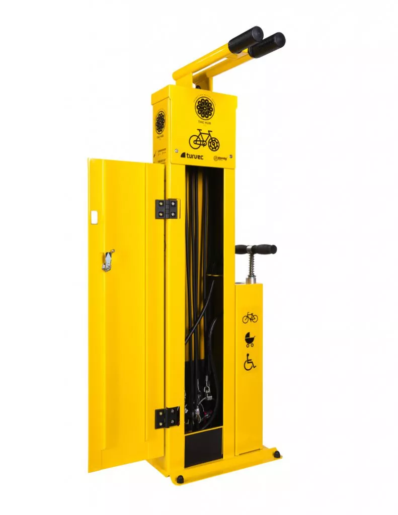 Fiets reparatiestation Scandic Key 3 Deze robuuste reparatiezuil voor fietsen is uitgerust met een complete gereedschapsset én een krachtige fietspomp.