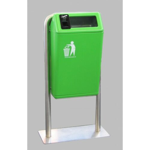 Buiten Afvalbak model Bima 49 Buitenafvalbak Bima in een licht groene kleur met voetplaat en sigarettendover.