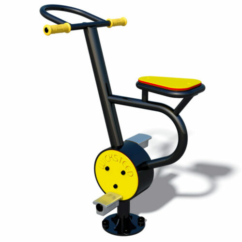 Buiten fitnesstoestel - Outdoor bike 15 Uit onze buitenfitness toestellen lijn, afgebeeld de outdoor fitnessfiets in het geel.