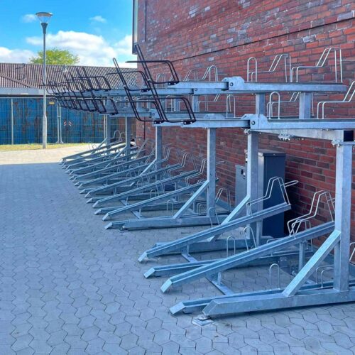 Tweelaags fietsenrekken 18 Creëer meer fietsplekken op dezelfde oppervlakte. Het 2-laags fietsenrek is solide, duurzaam en eenvoudig te gebruiken.