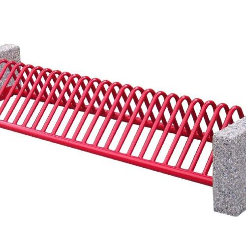Fietsenrek Alfa 31 Design fietsenrek, rijwielstandaard model Alfa. Afgewerkt in een frisse rode poedercoating. Door de zware betonvoeten kunnen deze fietsenrekken vrijstaand geplaatst worden.