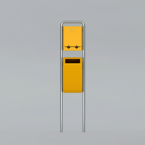 Hondenpoepdispencer model Bima 6 Variant op de buitenafvalbak Bima met een zakjes dispenser daarboven, speciaal voor in honden uitlaatzones. Alle gangbare hondenpoepzakjes passen in de dispenser.