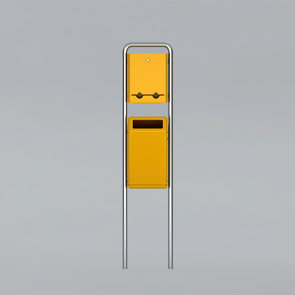 Hondenpoepdispencer model Bima 3 Variant op de buitenafvalbak Bima met een zakjes dispenser daarboven, speciaal voor in honden uitlaatzones. Alle gangbare hondenpoepzakjes passen in de dispenser.