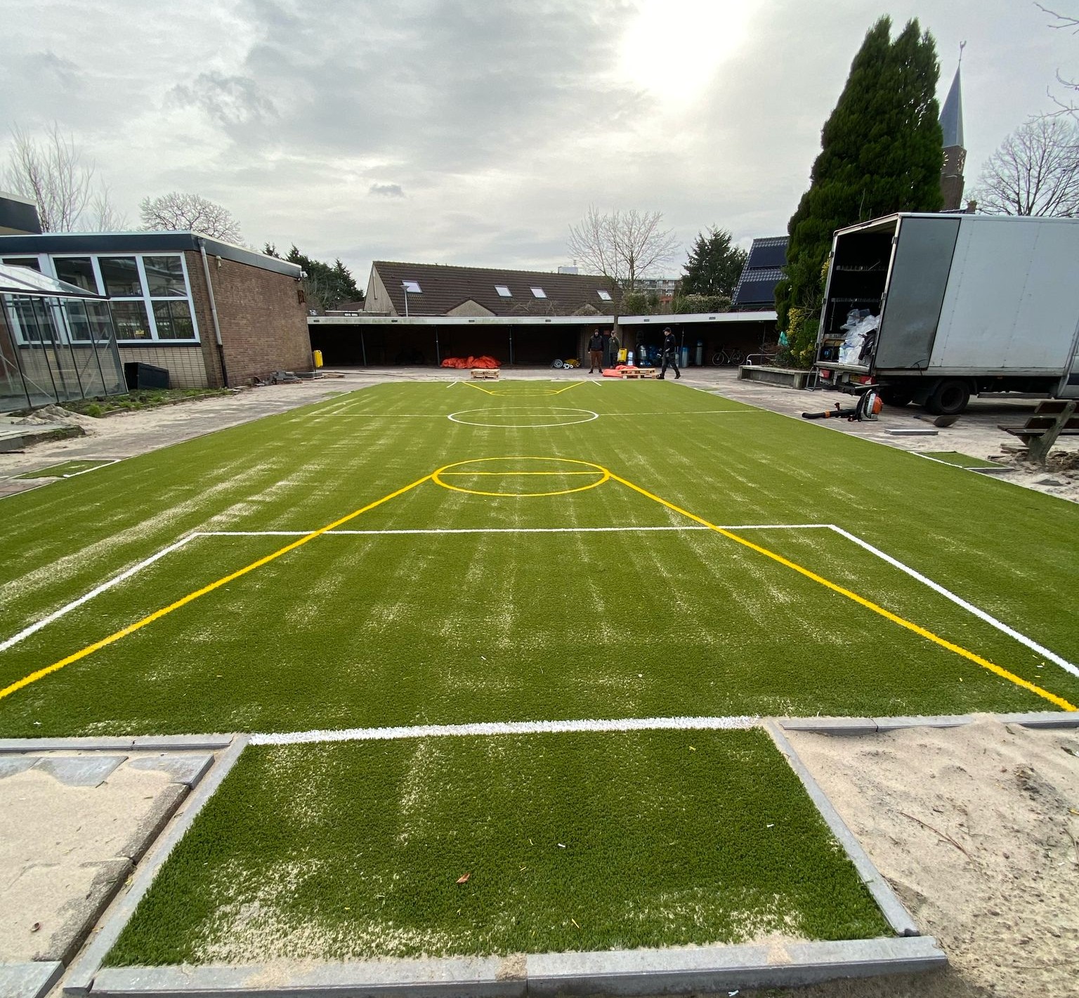 Kunstgras speelvloeren 51 Speelvloer Rotterdam met diverse ingelegde sportbelijningen