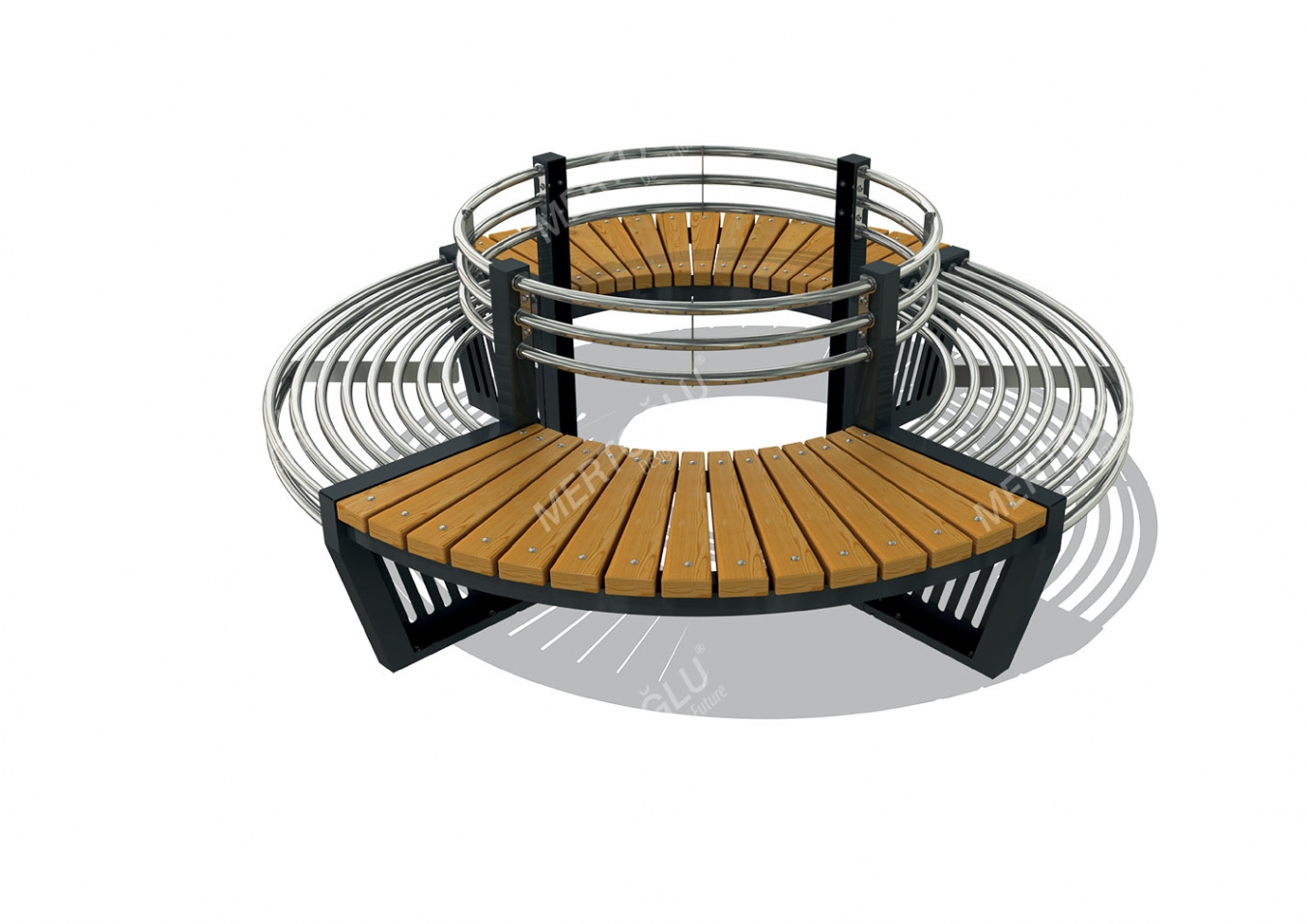 Boombank Ikisi 1 Boom bank Ikisi heeft een rugleuning en combineert een fraai metalen frame met twee houten zittingen van geïmpregneerd grenen. Speciaal geschikt voor buiten. Straatmeubilair met een prachtige vormgeving.