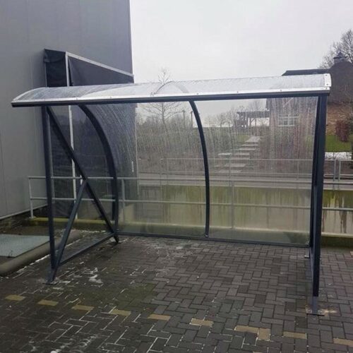 Rookoverkapping - rookabri BF1000 118 Onze BF1000, als overdekte fietsenstalling - rokersoverkapping onbeperkt schakelbaar en in iedere standaard ral kleur leverbaar. Deze is gecoat in antraciet ral 7016