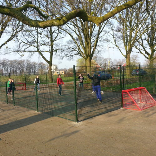 Pannakooi PS100 Basic 69 Pannaveld Basic. Wanden groen gecoat en frisse rode doelen. Afmetingen pannaveld 6 x 12 meter.
