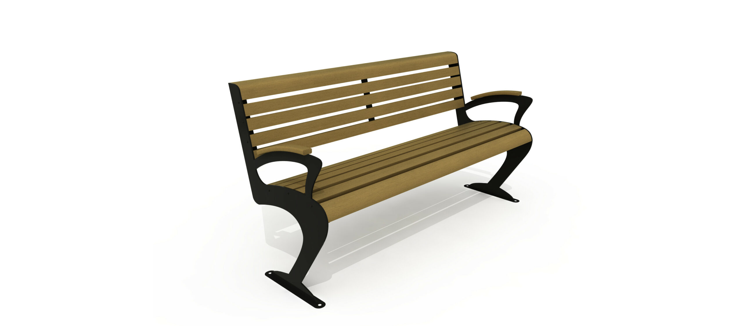 Parkbank Sincan 6 Impressie van Parkbank Sincan met het gepoedercoate frame en de standaard hout uitvoering.