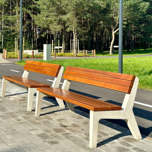 Parkbank Betla 9 Detail van Parkbank Betla met architectonisch beton en houten afwerking