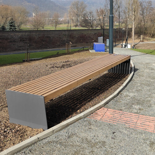 Parkbank Vega lengte 3 metre, hier in de uitvoering zonder rugleuning.