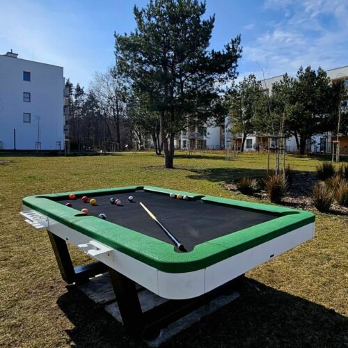 Pooltafel voor buiten model Solid 17 Pooltafel voor horeca, speel- en schoolpleinen. Gemaakt voor intensief gebruik – Ideaal voor campings, scholen en openbare ruimtes