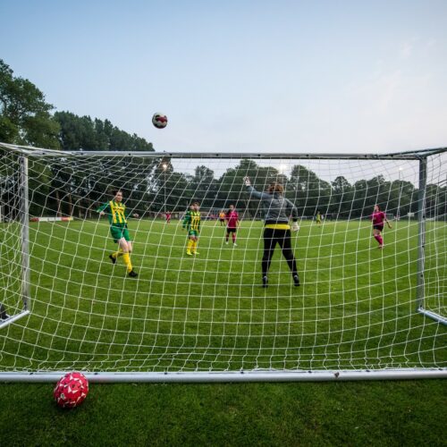 Pupillen voetbaldoel JVD150 35 Voetbaldoel model JVD150. Afgebeeld kruiwagenmodel, dit type voetbaldoelen is zeer eenvoudig te verplaatsen. 5 x 2 meter. Met dank aan HPSV in Den Haag.