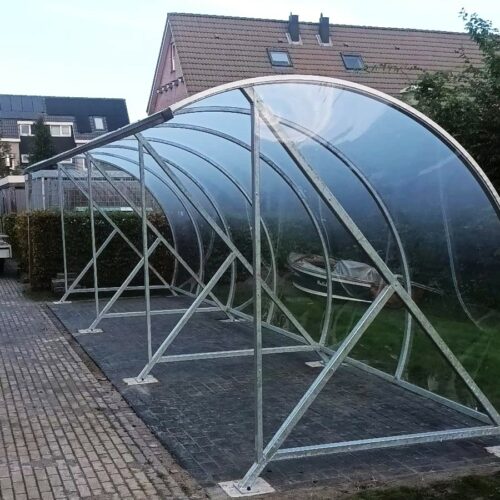 Fietsoverkapping BF1000 – Halfrond & Transparant 230 Doorzichtige fietsenoverkapping met metalen frame