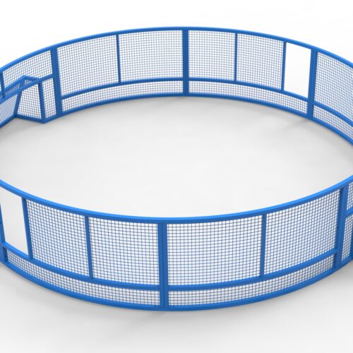 Pannakooi Match 176 Maatwerk, op verzoek onze ronde pannakooi Match met wanden van 120cm hoog en een diameter van 5.5m. SKWShop.nl, uw pannaveld en pannakooi op maat.