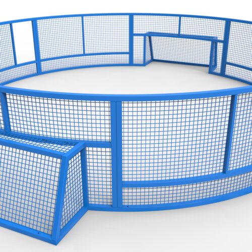 Pannakooi Match 175 Diameter 5.5m doelen 1.5 x 0.75m en de wanden op verzoek 120cm hoog. Maatwerk, ook dat behoort tot onze mogelijkheden.