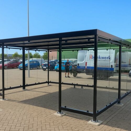 Rookoverkapping Myla 161 Moderne glazen overkapping op parkeerplaats