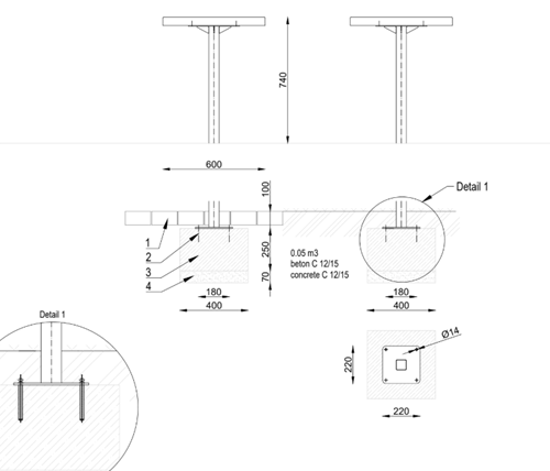 Schaaktafel voor buiten model MAT 33 De uitvoering met verlengde tafelpoot 10 cm
