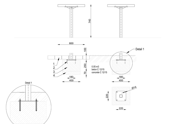 Schaaktafel voor buiten model MAT 17 De uitvoering met verlengde tafelpoot 10 cm