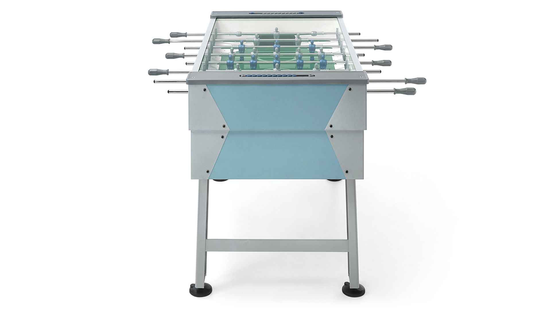 Tafelvoetbaltafel Outdoor model Rainbow 3 Deze weersbestendige voetbaltafel is ontworpen voor buitenruimtes waar continu toezicht niet mogelijk is.