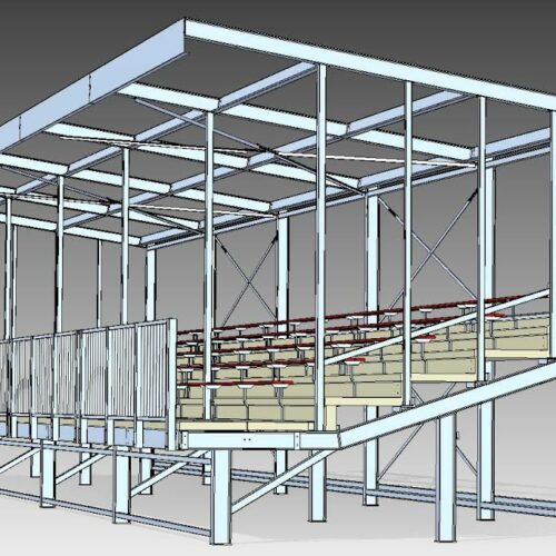 Tribune model Live 63 Tekening van het frame van tribune Olympia. Betaalbare, veilige, en modulaire tribunes: SKWshop is uw partner in tribunebouw!