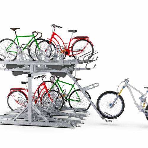 Tweelaags fietsenrekken 22 Ontdek de Pro2Tier+, een hoogwaardig tweelaags fietsenrek met licht bedienbare schuif-zwenkarm en geïntegreerde slotbevestiging. Ideaal voor stations, bedrijven en stallingruimtes.